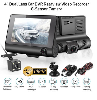 Grandangolo 4 pollici Digital Car DVR Tre obiettivi Dash Cam Black Box Videoregistratore G Sensor