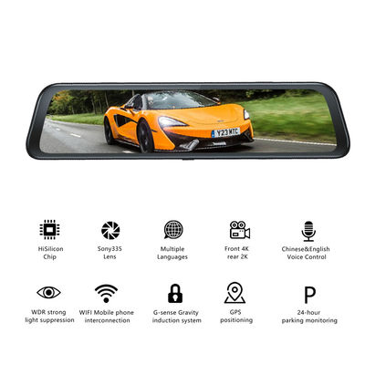 Sensore di movimento per specchietto retrovisore 4K GPS Dash Cam per auto 12 pollici SONY IMX335 3840x2160P