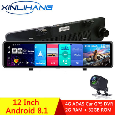 Android 8.1 4G Specchietto retrovisore 1080P Full Hd Car DVR Veicolo Blackbox Obiettivo doppio a 12 pollici