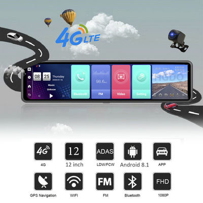 Android 8.1 4G Specchietto retrovisore 1080P Full Hd Car DVR Veicolo Blackbox Obiettivo doppio a 12 pollici