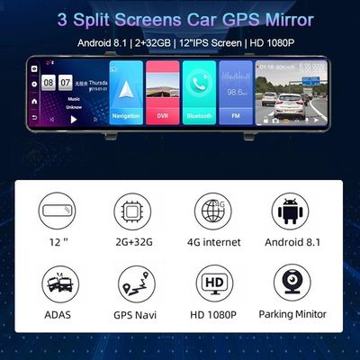 WDR Vista posteriore Dash Cam con tachimetro Android 8.1 2G RAM 32G ROM Navigazione GPS