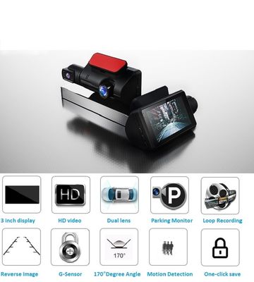 2 Obiettivo Video GPS DVR Videocamera per auto Videocamera per visione notturna Registrazione in loop FHD1080P