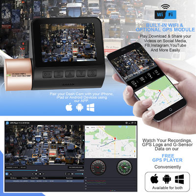 Dual Lens Invisible Dash Cam DVR Night Vision WDR GPS integrato